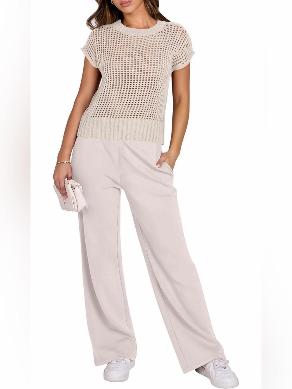 ANRABESS Women Two Piece Outfits Crochet Lounge Matching Travel Sets